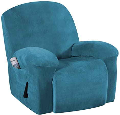 Stretch Recliner Slipcovers 1-Piece Modern Rich Velvet Plush Sofa Furniture Cover Form Fit Stretch Stylish Recliner Cover/Protector Feature Rich and Soft Fabric (Recliner, Peacock Blue)