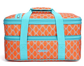 MIER Insulated Double Casserole Carrier Thermal Lunch Tote for Potluck Parties, Picnic, Beach - Fits 9"x13" Casserole Dish, Expandable, Orange