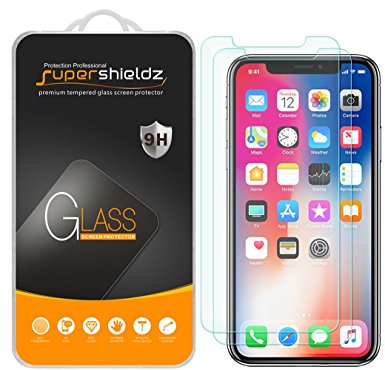 [2-Pack] Supershieldz for Apple iPhone X Tempered Glass Screen Protector, [Case Friendly] Anti-Scratch, Anti-Fingerprint, Lifetime Replacement Warranty