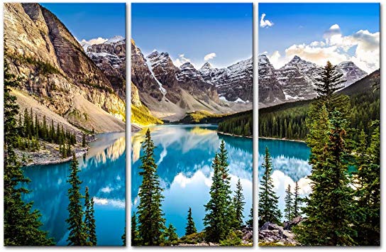 Landscape Canvas Print Wall Art Pictures for Home Decor Morain Lake Scenery Paintings Mountain View Alberta Giclee Artwork 3 Pieces Mountains Framed Prints Natural Scape On Canvases Office Decoration