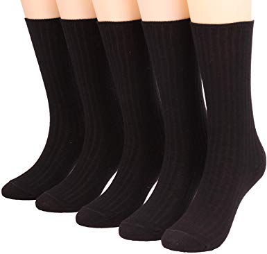 Galsang 5 Pairs Womens Lightweight Cotton Casual Crew Knit Socks Solid Color,Size 5-10 A504