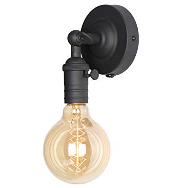 Vintage Wall Sconce Black Finish, Single Socket with Candlestick Molding Design Industrial Rustic Retro Wall lamp, Wall Lighting Fixtures with On/Off Switch 1-Light (Black)
