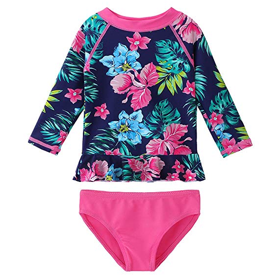HUANQIUE Baby/Toddler Girls Swimsuit Rashguard Set Flower Tankini