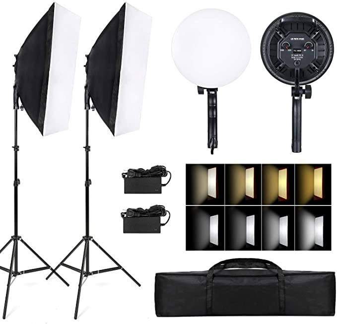 20"X28" Photography Softbox Lighting Kit Continuous Lighting System Photo Studio Equipment with 2M Adjustable Stand and 3200K-5500L LED Light for Shooting and YouTube Video (2 Pack)