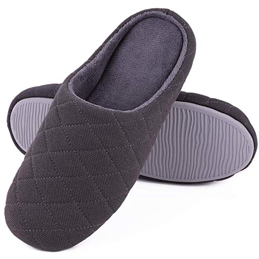 Men's Comfort Quilted Cotton Memory Foam House Slippers Slip On House Shoes