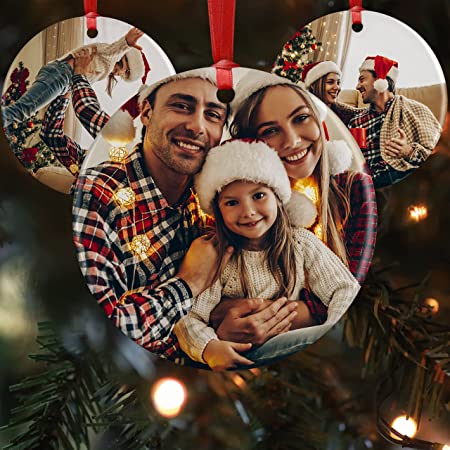 Personalized Photo Christmas Ornament w/ Any Picture, Optional Text - Optional Text - Xmas Keepsake - Custom 3" Ceramic, Baby's First Christmas - Dog Ornament - Couples Gift for Christmas