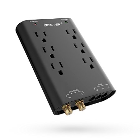 Wall Surge Protector Power Strip by BESTEK, Outlet Extender with 6-Outlet and Cable / Satellite / Phone / Coaxial Protection, 740 Joule, UL Listed