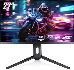 GTek 240Hz 2K Gaming Monitor, 27 Inch Display Full WQHD 2560 x 1440P, Extreme Low Motion Blur, Fast IPS 1ms MPRT, DisplayPort/HDMI, VESA - Q2740P (Renewed)