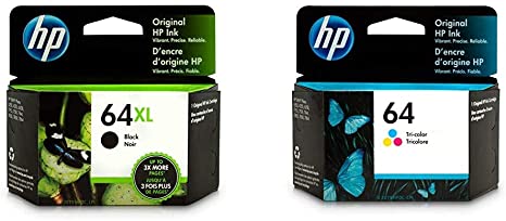 HP 64XL | Ink Cartridge | Black | N9J92AN & 64 | Ink Cartridge | Tri-Color | N9J89AN