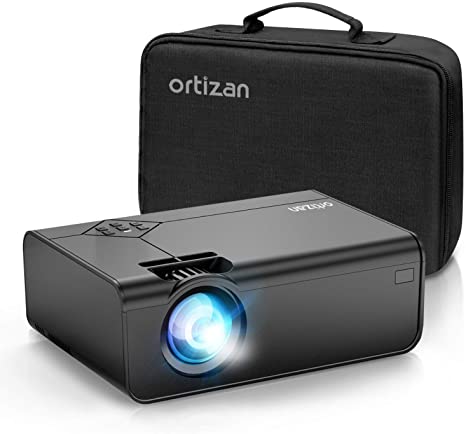 Ortizan Mini Projector, Portable Movie Projector Full HD 1080P & 200” Display Supported, 5000 Lux 50000 Hours LED Lamp Life Video Projector Compatible with TV Stick, PS4, HDMI, VGA, TF, AV and USB
