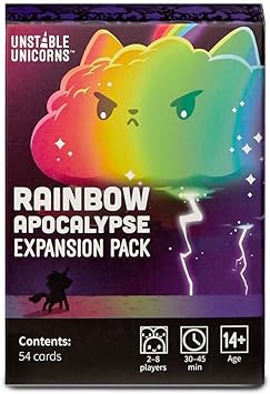 Unstable Unicorns Rainbow Apocalypse Expansion Pack - Designed to be Added to Your Unstable Unicorns Card Game, Black