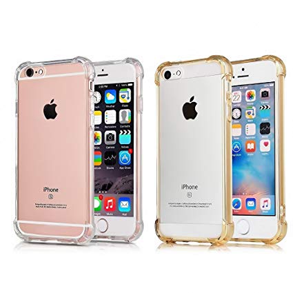 [2Pack] CaseHQ case for iPhone 6S Plus,iPhone 6 Plus,Crystal Clear Enhanced Grip Protective Defender Cover Soft TPU Shell Shock-Absorption Bumper Anti-Scratch Air Cushioned 4 Corners(Clear Gold)