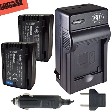 BM Premium 2-Pack of VW-VBT190 Batteries and Battery Charger for Panasonic HCV250, HCV380, HCV510, HC-V520, HC-V550, HC-V710, HC-V720, HC-V750, HC-V770, HC-VX870, HC-VX981, HC-W580, HC-W850, HC-WXF991