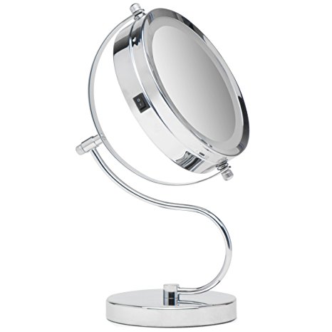 Bright N Curvy Double-Sided Lighted Makeup Mirror w/1x 3x Magnification for Vanity Countertop, 6-Inch | Lighted Round Mirrors w/ Base Helps You Achieve Flawless Beauty