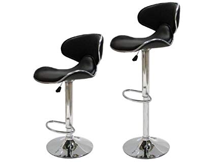 TMS 2 pcs Swivel Elegant Synthetic Leather Modern Adjustable Bar Stool Chair Barstool (Black)