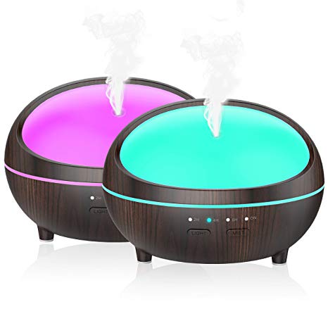 Essential Oil Diffuser, 2 Pack Aromatherapy Diffuser 300ml Wood Grain Ultrasonic Cool Mist Humidifier with 4 Timer Settings, 7 Color LED Lights and Auto Shut-Off for Baby Home Spa Skin Benifits