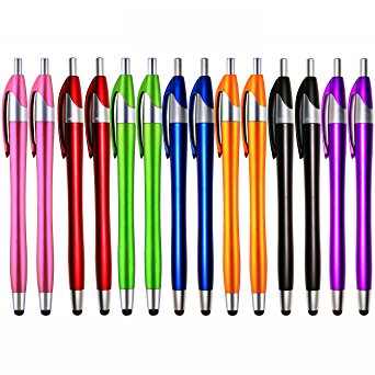 iPad Stylus,Skoloo 14 Pack 2 in 1 Slim Long Click Ink Stylus Ballpoint Pen For Universal Android Touch Screen Tablet Smartphone Apple iPad Mini iPhone,Google Nexus,Samsung Galaxy,HTC, Multi-colored