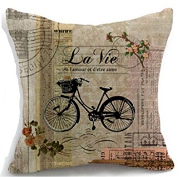 Retro style Vintage Bicycle Throw Pillow Case Cushion Cover Decorative Cotton Blend Linen Pillowcase for Sofa 18 "X 18 "