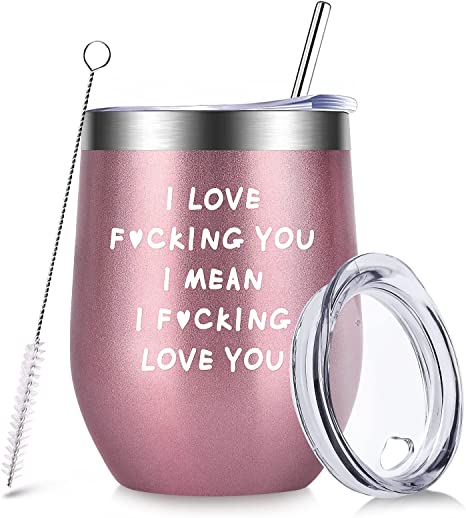 Funny Gifts for Women Wife Girlfriend Friends Teenage Girls-12 oz Wine Tumbler with Straws,Lids- Gifts for Mom Sister Her, Presents Ideas for Valentines Day,Xmas,Birthday,Dating,Anniversary