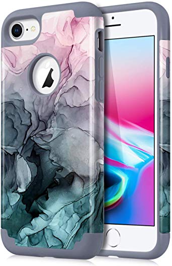 Dailylux iPhone 7 Case,iPhone 8 Case Marble Pattern Girls Women Men Floral Slim Hybrid Hard PC Soft Silicone Anti-Slip Shockproof Protective Case for iPhone 7/8 4.7" Ink Watercolor