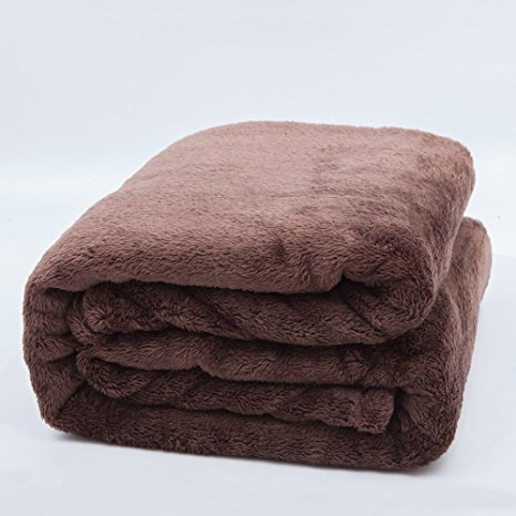 Plush & Velvet Throw Blanket Bed Blanket by Bedsure- 100% Microfiber, Thickened Fluffy and Soft, Twin Full Queen King (66"x90" Brown)