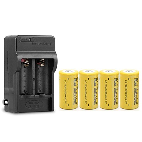 Mini Butterball 4pcs 800Mah 3.7V Li-ion 16340 Rechargeable Battery Replacement Cr123a Battery with 16340 Battery Charger