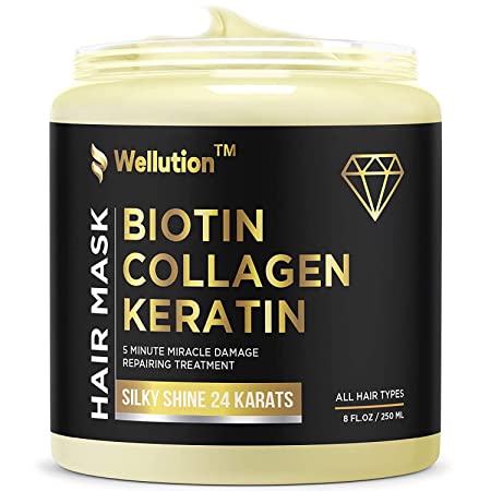 Biotin Collagen Keratin Treatment - Made in USA - Natural Keratin Treatment for Dry & Damaged Hair - Hair Mask with Collagen Hair Vitamin Complex for Best Hair Repair & Nourishment - 8 oz
