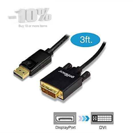 gofanco Gold Plated 3 Feet DisplayPort to DVI Adapter Cable - Black MALE to MALE for DisplayPort Enabled Desktops and Laptops to Connect to DVI Displays