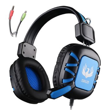 AFUNTA G1 Stereo Headset 35mm plug Over Ear Wired Stereo Headset Gaming Headphone Bass Noise Canceling with Microphone for PC Gaming - Black  Blue