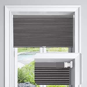 LazBlinds Cordless Cellular Shades No Tools No Drill Blackout Cellular Blinds for Window Size 40" W x 64" H, Midnight Black