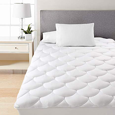 HEPERON Twin Quilted Fitted Mattress Pad Cover Cooling,Multi-Use,Reversible,Overfilled Mattress Topper with 8-21-Inch Deep Pocket,Down Alternative(Twin White)
