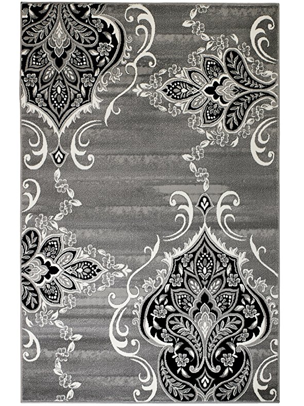 Summit UG-AV8G-LEC3 New Elite 52 Royal Damask Boroque Vintage Look Area Rug Grey White Black Many Available , 8 x 11 Actual Size is 7'.4''x10'.6''