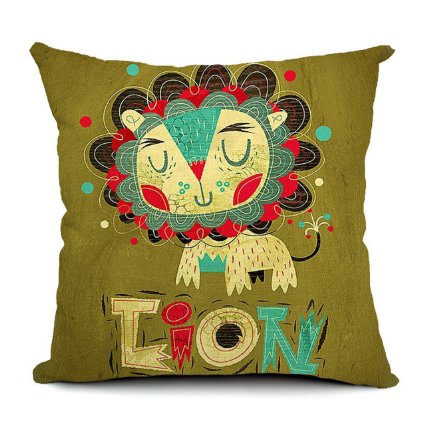 Flatworld Decorative Throw Pillowcase Cotton Pillow Cover 18 x 18 Cartoon Lion