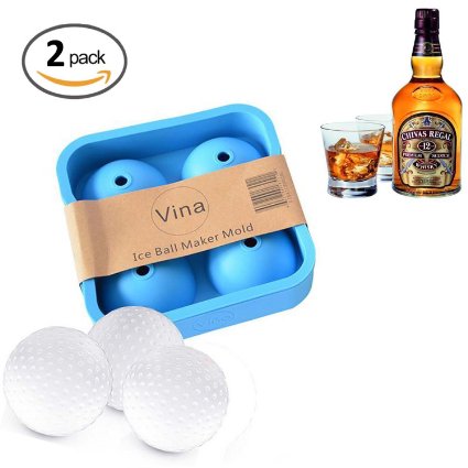 Pack of 2 2" Golf Shape Sphere Round Ice Ball Maker Tray Large Silicon Whiskey Jelly Mould Mold Tray