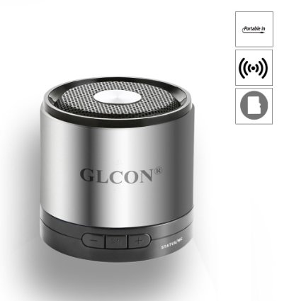 GLCON GS-M7 Metal Bluetooth Speakers Portable Stereo Mini Wireless Speakers with TFMicro SD Card Slot Built-in Mic 35mm Aux Jack Good Bass for Music Movie Sport Gathering and Travel Apple iPhone 6 6 plus 5s 5 4 iPad Mini Air iPod  Samsung Galaxy S6 S5 S4 Note 4 3 MP3 Players Video CD Players and Other Cell Phones Silver
