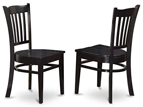 East West Furniture GRC-BLK-W Dining Chair Set with Wood Seat, Black Finish, Set of 2