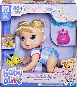 Baby Alive Crawl 'n Play Harper Hugs Electronic Crawling Baby Doll Set, Blonde Hair, Kids Toys for Girls & Boys 3 Years & Up, 10.75 Inches