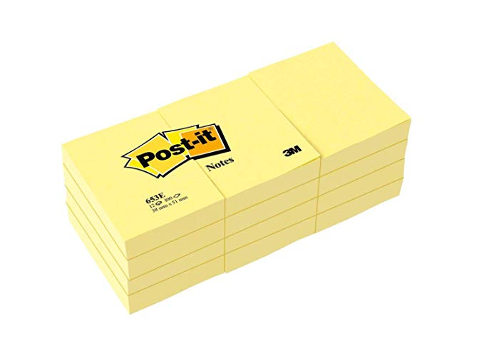 3M Post-it(R) Notes in Canary Yellow, 1 1/2in. x 2in, 100 Sheets Per Pad, Pack of 12