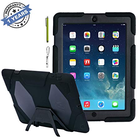 TRAVELLOR [Heavy Duty] iPad Case,Three Layer Armor Defender And Full Body Protective Case Cover With Kickstand And Screen Protector for iPad 2/3/4 - Black