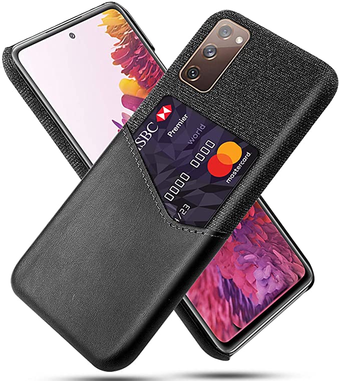Galaxy S20 FE Case, Splicing Cloth Pattern Premium Leather Case with Card Slot [Compatible with Wireless Charging] for Galaxy S20 FE, Black