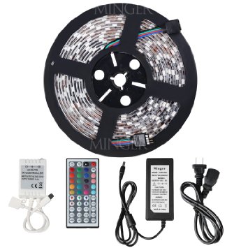 Minger Waterproof LED Strip Light 164ft 300leds RGB SMD 5050 with 44-keys IR Remote Controller and 6A 12V Power Supply for Home Lighting Kitchen Christmas Indoor and Outdoor Decoration