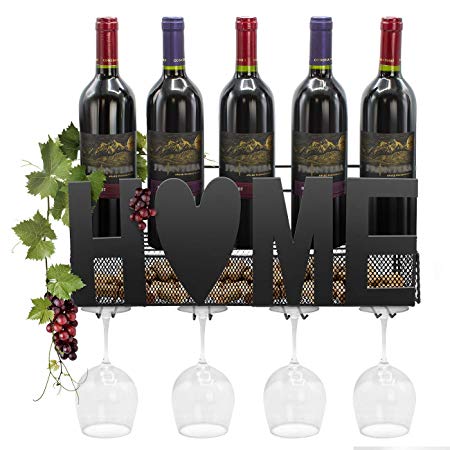 Sorbus Wine Bottle Stemware Glass Rack Cork Holder Wall Mounted - Elegant Storage for Kitchen, Dining Room, Bar, Wine Cellar (Home - Black)