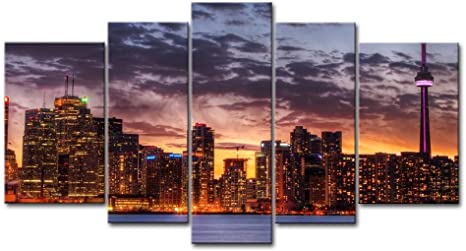 5 Piece Wall Art Painting Toronto Skyline in Sunset Prints On Canvas The Picture City Pictures Oil for Home Modern Decoration Print Decor for Furniture