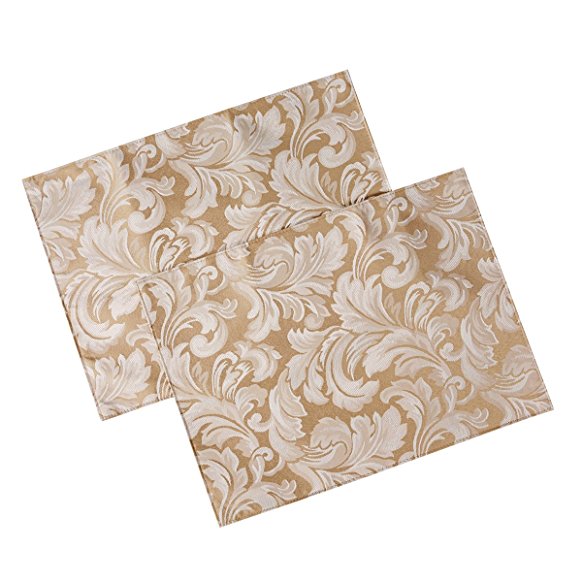 Signature Collection Cadiz Damask Effect Champagne (Creamy-Gold) Pack of 2 Placemats 13in x 18in (33cm x 46cm)