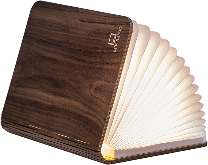 Gingko LED Smart Book Desk Light with Natural Wood Effect Finish, Rechargable with Micro USB Charger, Walnut