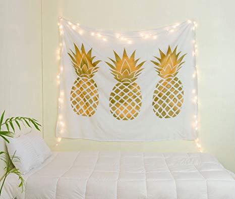 Labhanshi Sparkly Gold Pineapple Tapestry, Pineapple Tapestry Wall Art Hanging Tapestry for Living Room Bedroom Dorm Home Decor