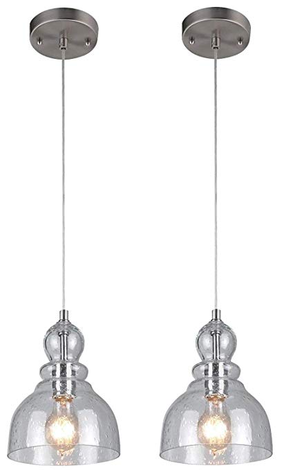 Westinghouse One-Light Indoor Mini Pendant, Brushed Nickel Finish with Clear Seeded Glass 2 Pack