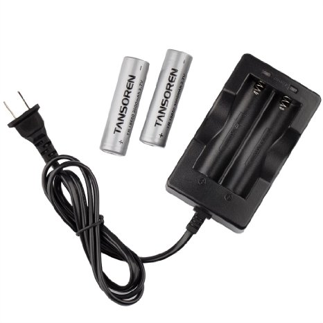 TANSORENreg 2PCS 37V 3000mAh 18650 Protected Rechargeable Lithium Batteries with Fast Li-ion Battery Charger for Headlight Handheld Flashlight Headlamp Torch
