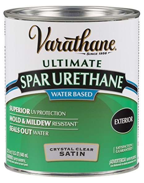 Rust-Oleum Varathane 250241H 1-Quart Classic Clear Water Based Outdoor Spar Urethane, Satin Finish