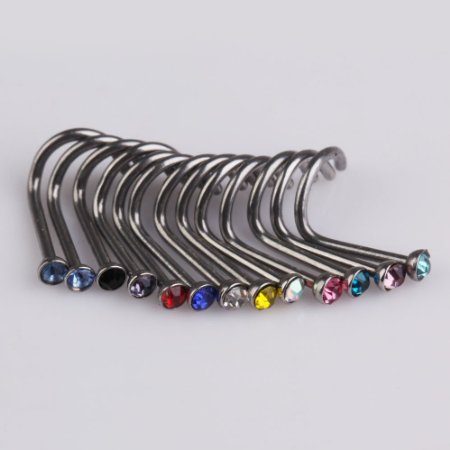 Vktech® 20pcs Mix Colors Rhinestone Nose Studs Ring Bone Bar Pin Piercing Jewelry